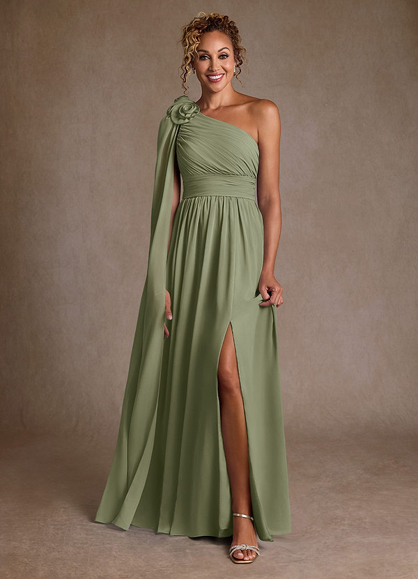 Azazie Lancaster Mother of the Brides Dresses Pistachio A-Line One Shoulder Chiffon Dress image1