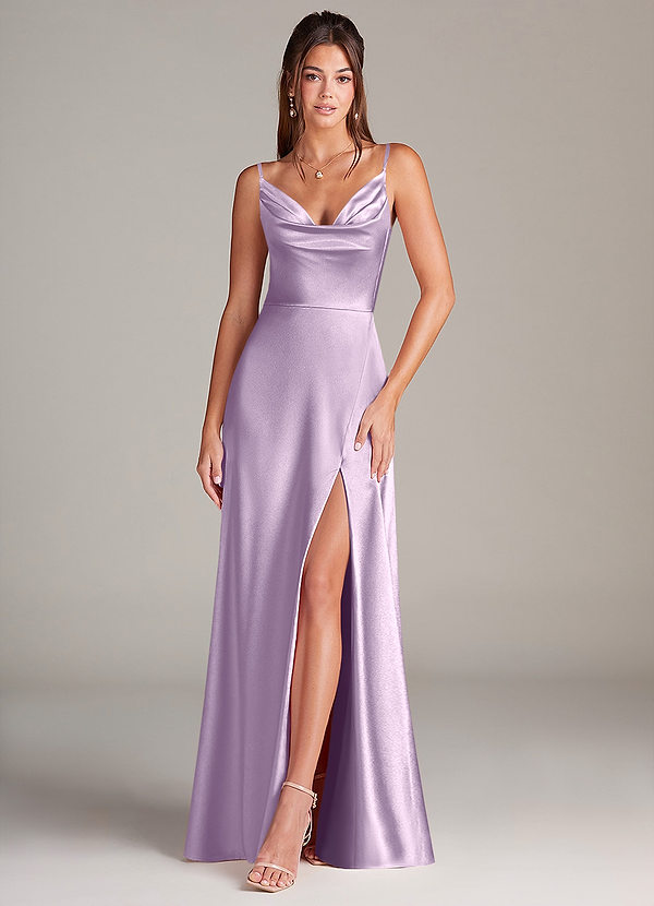 Azazie Sarella Brautjungfernkleider A-Linie Plissee Stretch-Satin Kleid Frostiges Flieder image1