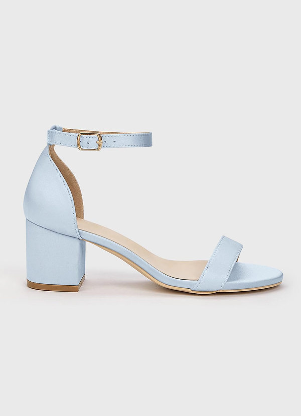 front Matching Color Matte Satin One Strap Buckle Block Heel Sandals