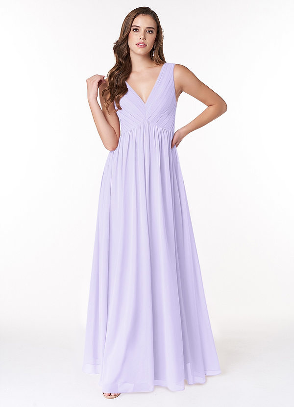 Azazie Ranvie Bridesmaid Dresses A-Line V-Neck Pleated Chiffon Floor-Length Dress image1