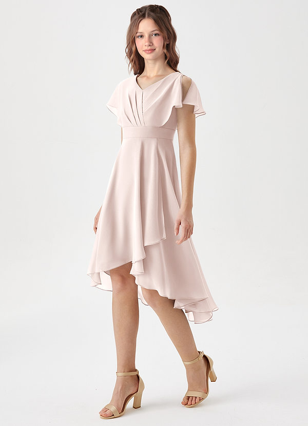 Azazie Graciela Junior Vestido de Pétalo De Rosa de Gasa de Corte En A con Plisado image1