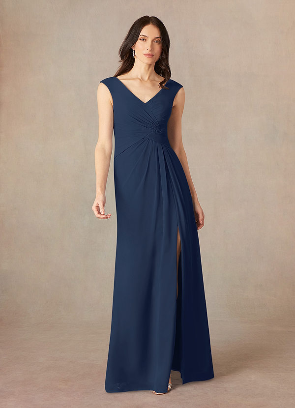 Dark Navy A-Line V-Neck Lace Chiffon Dress main image 1