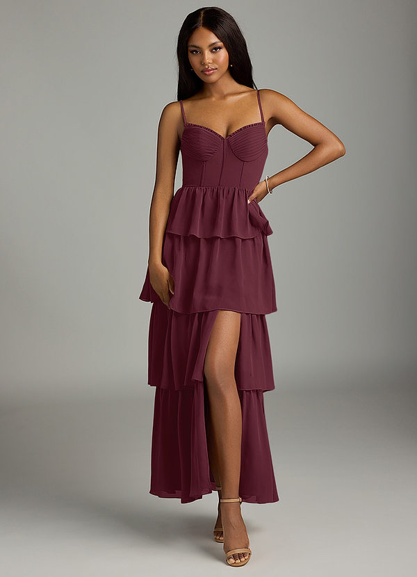 Azazie Kaiden Brautjungfernkleider A-Linie Herzausschnitt Chiffon Kleid Cabernetrot image1