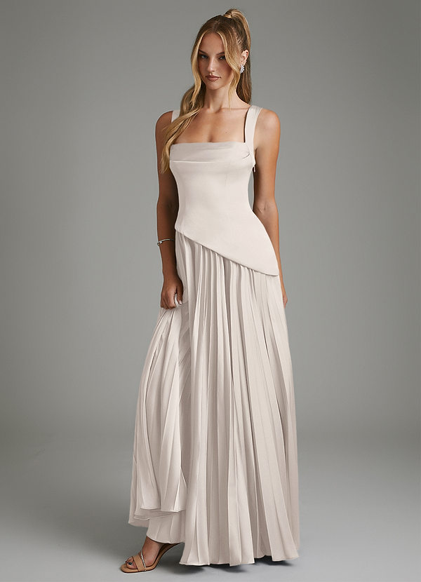Azazie Stephanie Bridesmaid Dresses White Alabaster A-Line Corset Stretch Satin Dress image1