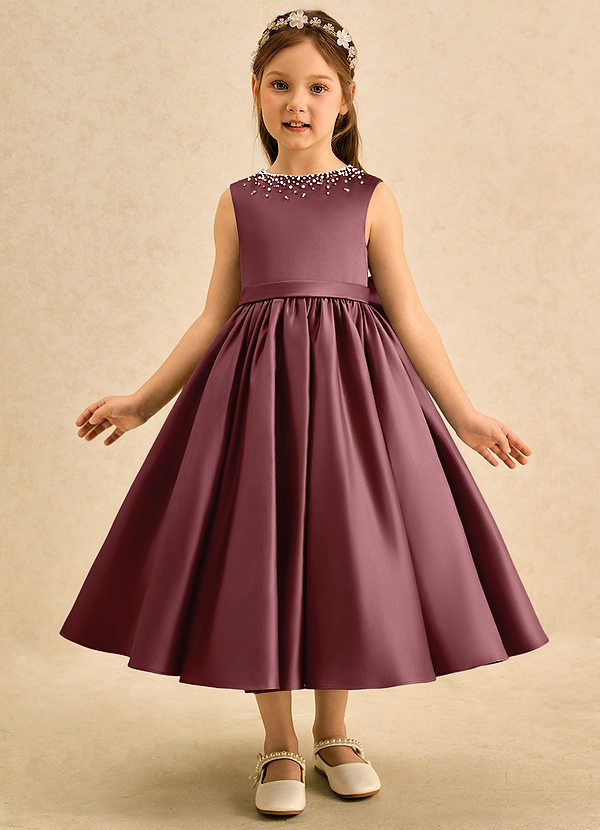 Azazie Doodle Flower Girl Dresses Desert Rose Ball-Gown Bow Matte Satin Dress image1