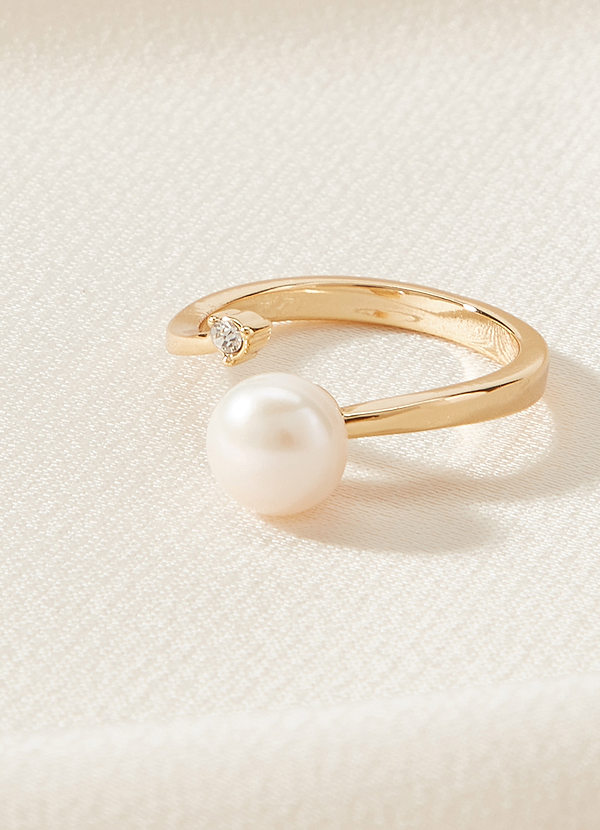 front Pearl and Crystal Open Wrap Ring