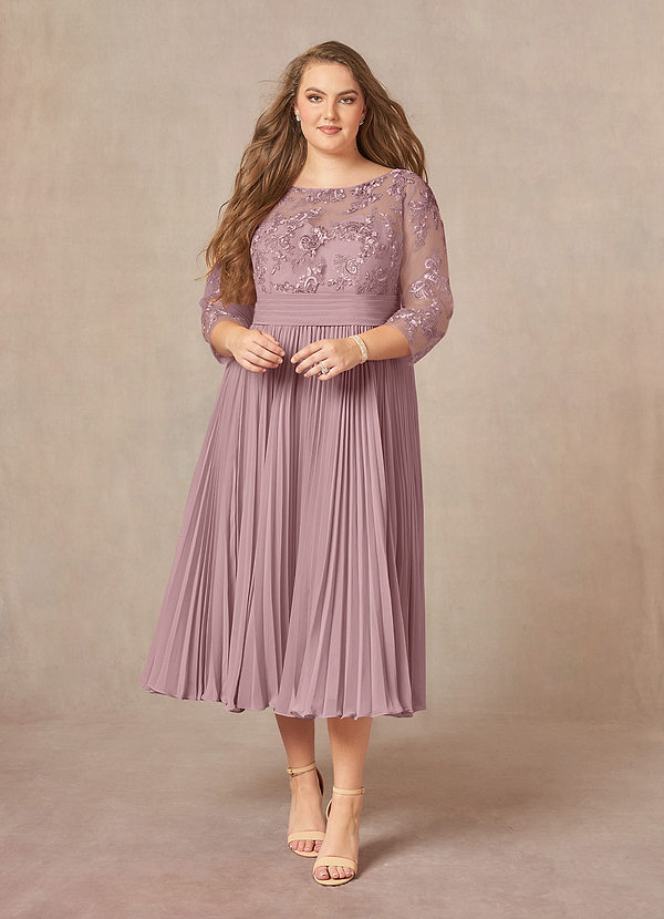 Azazie Tutu Mother of the Brides Dresses Dusty Rose A-Line Boatneck Lace Chiffon Dress image1
