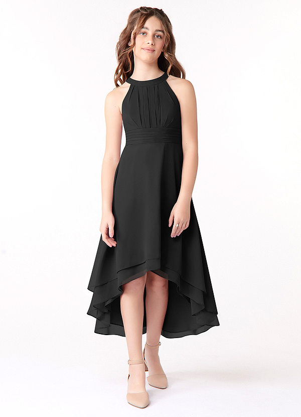 Azazie Linna Junior Black A-Line Pleated Chiffon Dress image1