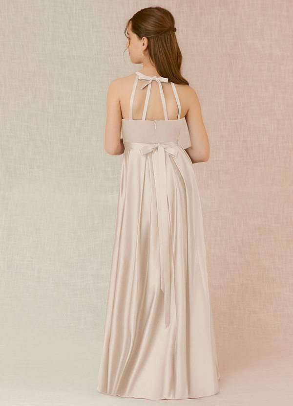 Azazie Arianthe Junior White Alabaster A-Line with Pockets Stretch Satin Dress image1