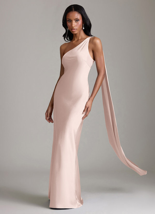 Azazie Galinda Suknie dla druhen Syrena Jedno ramię Satyna elastyczna Do ziemi Sukienka image1