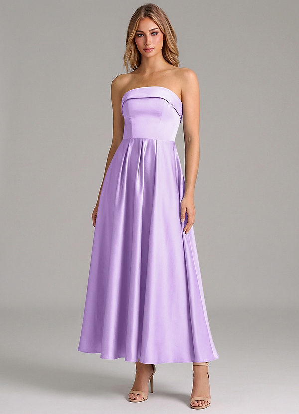 Azazie Lucienne Suknie dla druhen Linia A Pofałdowany Satyna elastyczna Długość kostki Sukienka image1