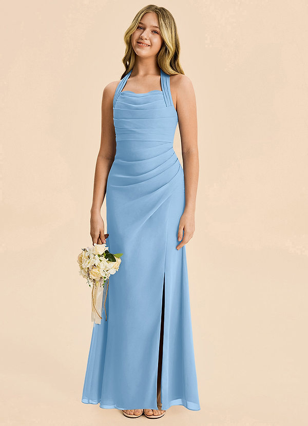 Azazie Destiny Junior Powder Blue Sheath Ruched Chiffon Dress image1