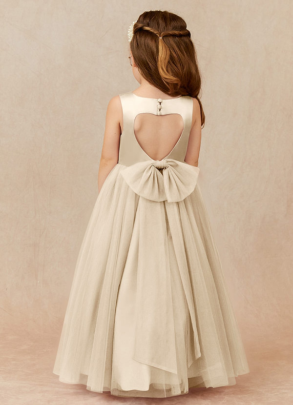 Azazie Muni Flower Girl Dresses Champagne A-Line Bow Tulle Dress image1