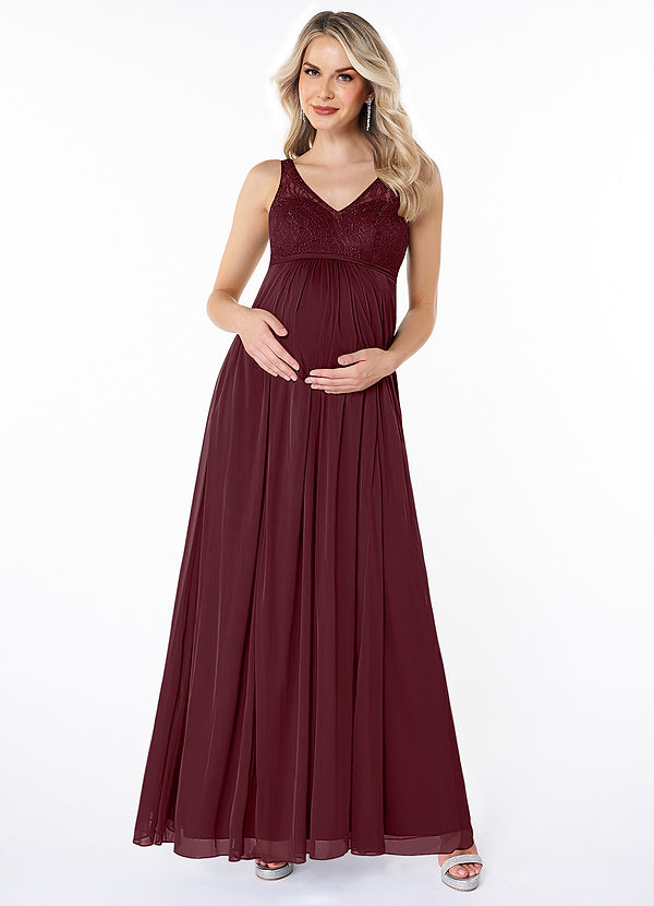 Azazie Andrea Maternity Bridesmaid Dresses A-Line Pleated Mesh Floor-Length Dress image1
