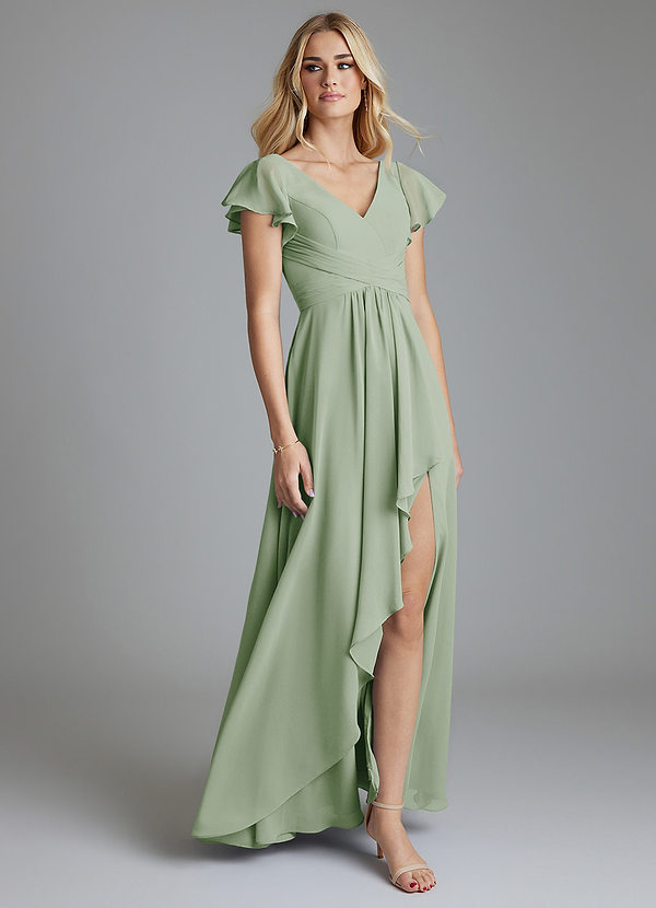Azazie Omari Bridesmaid Dresses Dusty Sage A-Line Chiffon Dress image1