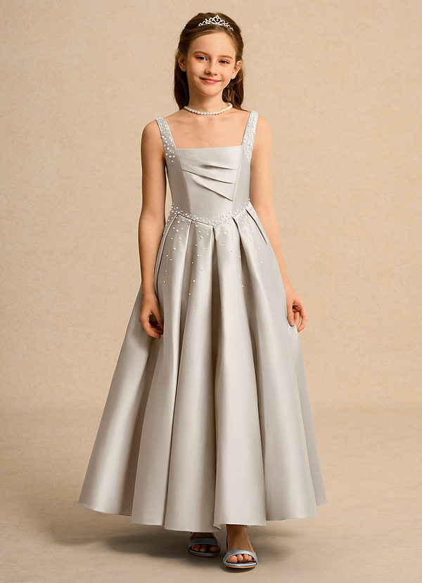 Azazie Mochi Girl Flower Girl Dresses Frost Ball-Gown Pleated Matte Satin Dress image1