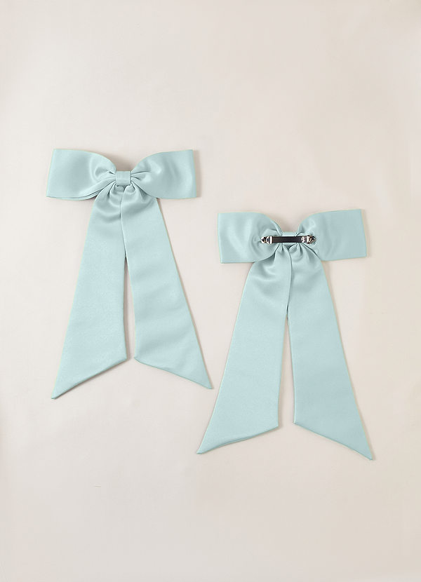 front Matching Color Satin Bow Hair Clip Set 2Pc