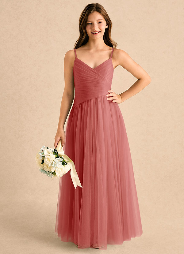Azazie Poppy Girls Formal Sukienki dla Dziewczynki Sypiącej Kwiaty Linia A Plisowana Tiul Długość podłogi Sukienka image1