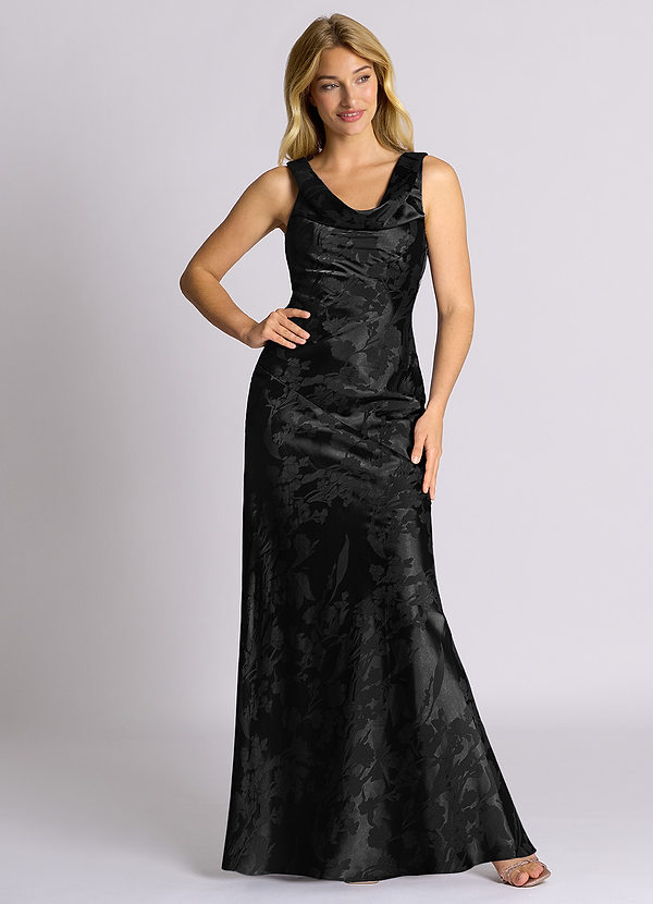 Azazie Rylina 신부 들러리 드레스 인어 절하다 자카드 바닥 길이 드레스 image1