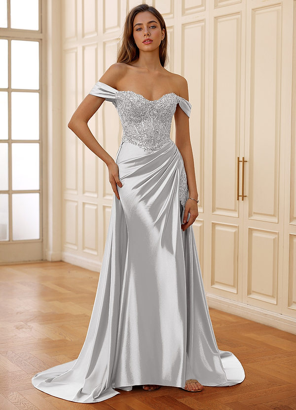 Rowane Silver Corset Rhinestone Sheer Lace Prom Dress image1