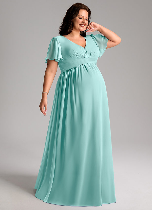 Azazie Verna Maternity Bridesmaid Dresses A-Line V-Neck Ruched Chiffon Floor-Length Dress image1