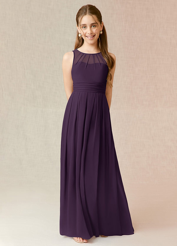 Azazie Bibiane Junior Plum A-Line Pleated Chiffon Dress image1