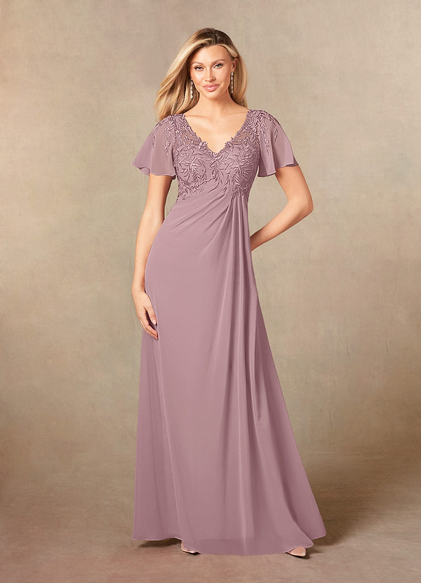 Azazie Holga Mother of the Bride Dresses Dusty Rose A-Line V-Neck Lace Chiffon Dress image1
