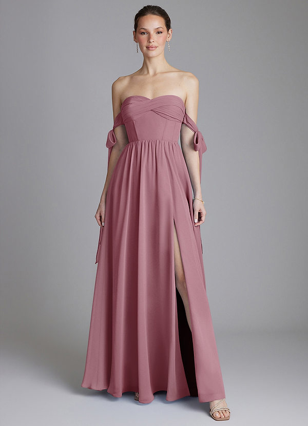 Azazie Ayanna Bridesmaid Dresses Vintage Mauve A-Line Off the Shoulder Chiffon Dress image1