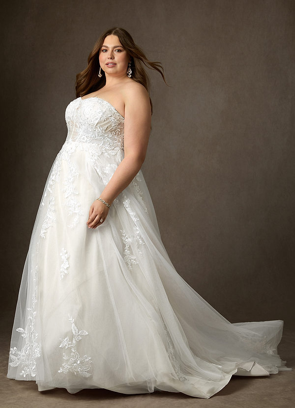 Azazie Keri Wedding Dresses Diamond White Ball-Gown Strapless Lace Dress image1