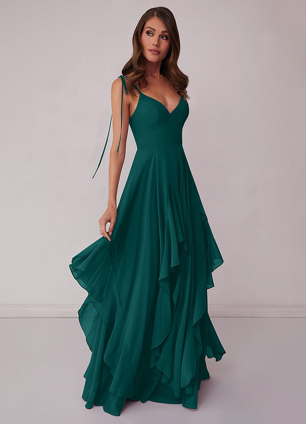 Barbie ♥ Azazie Bridesmaid Dresses Peacock A-Line Bow Chiffon Dress image1