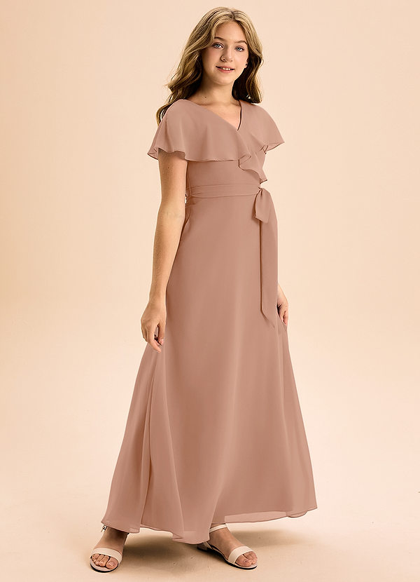 Azazie Lainey Junior Abito A-Line in Chiffon Con Tasche Champagne Rosa image1