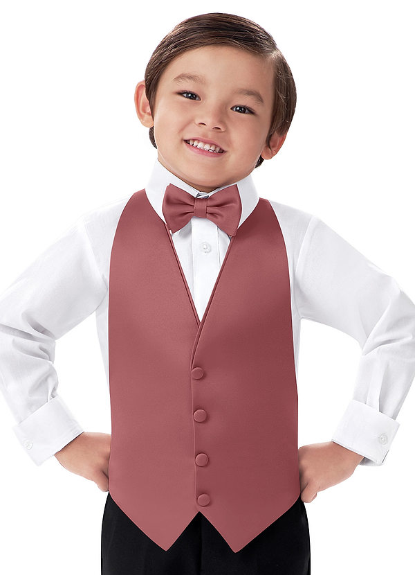 front Boy's Matte Satin Vest & Bow Tie Set