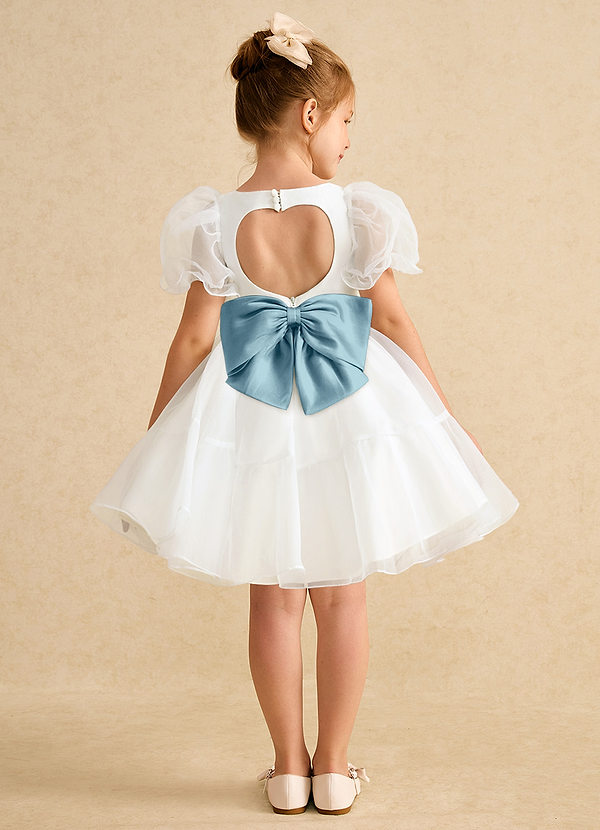 Azazie Debbie Abiti da Ragazza di Fiori Abito Principessa in Organza Scollo a Cuore Avorio Blu Lunatico image1