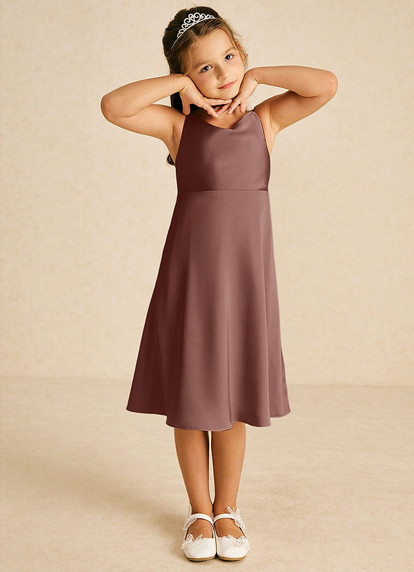 Azazie Zuzu Robes de cortège enfant Robe Trapèze en Satin extensible Bretelles spaghetti Expresso image1