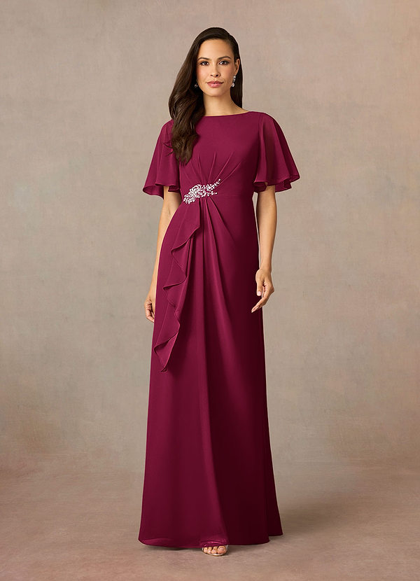 Azazie Rain Vestidos para la madre de la novia Vestido Borgoña de Gasa de Corte Recto con Con pedrería image1