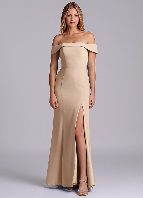 Azazie Luciana Brudtärneklänningar Klä av Tubklänning i Chiffong Av axeln Taupe Konvertibel image1