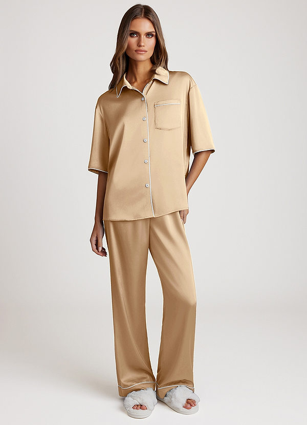 front Champagne Contrast-trimmed Pajama Set