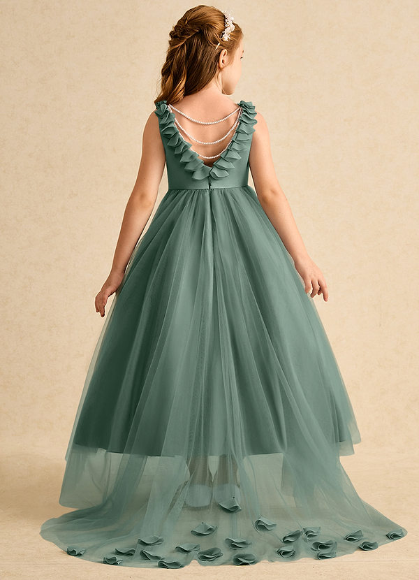 Azazie Lorita Robes de Fillette d'Honneur Robe Trapèze en Tulle Perlé Eucalyptus image1