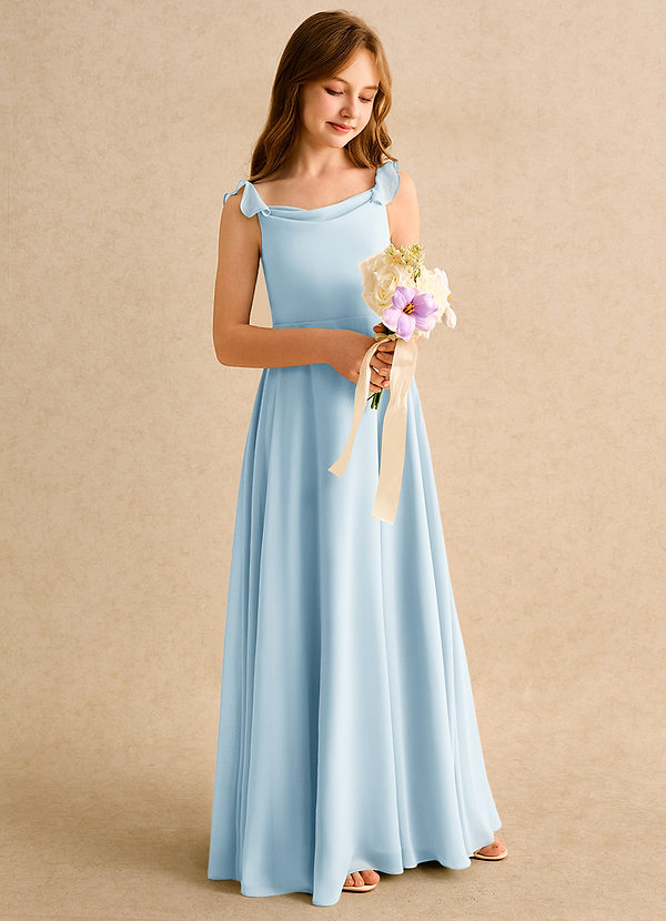 Azazie Puppy Girls Formal Robes de Fillette d'Honneur Robe Trapèze en Mousseline de soie Plissée Bleu Ciel image1