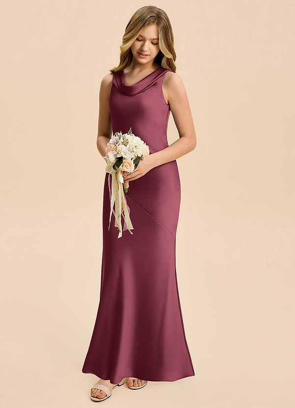 Azazie Rylina Junior Syrena Satyna elastyczna Długość podłogi Młodsza druhna Sukienka image1