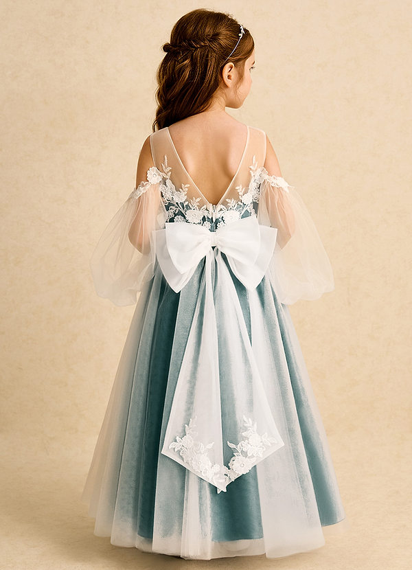 Azazie Zimi Vestidos de Niña de Flores Vestido de Pavo Real de Tul de Princesa con Escote de Corazón image1