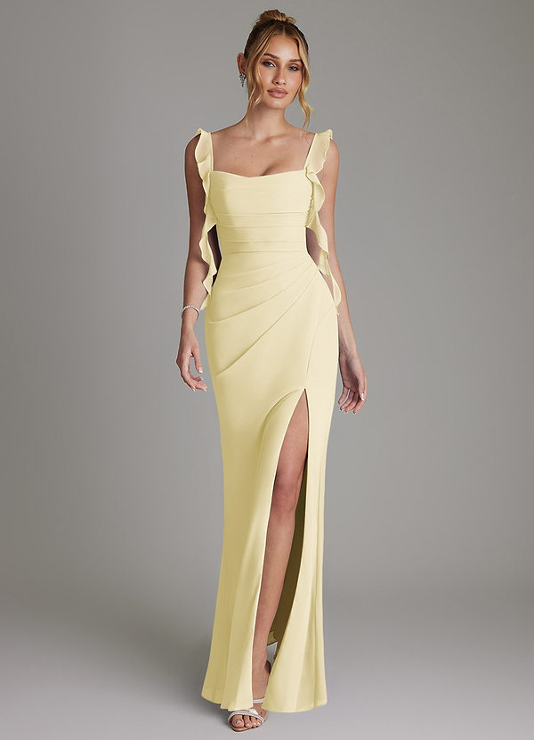 Azazie Jessamine Bridesmaid Dresses Lemon Sorbet Mermaid Corset Chiffon Dress image1