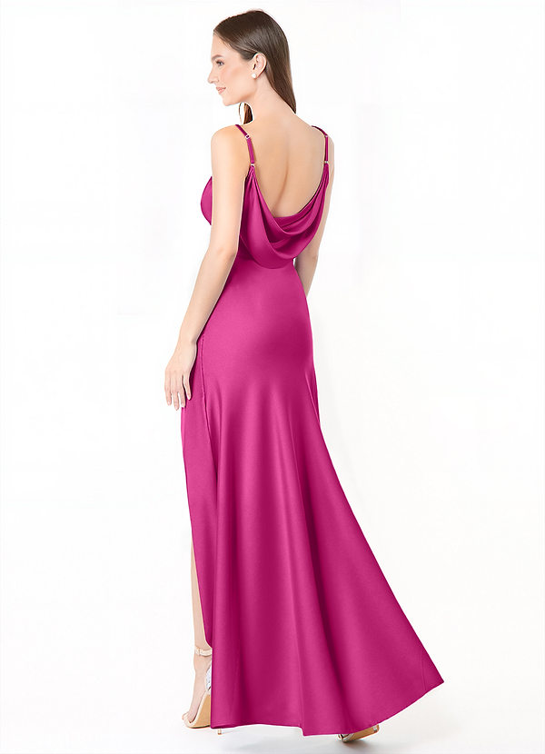 Azazie Alaija Bridesmaid Dresses Fuchsia Mermaid Side Slit Stretch Satin Dress image1