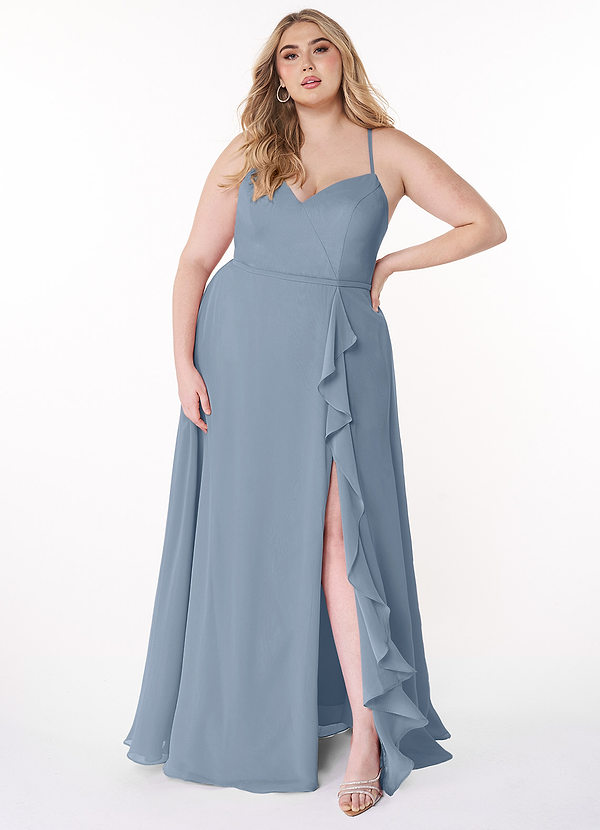 Azazie Naeem Bridesmaid Dresses Dusty Blue A-Line V-Neck Ruffle Chiffon Dress image1