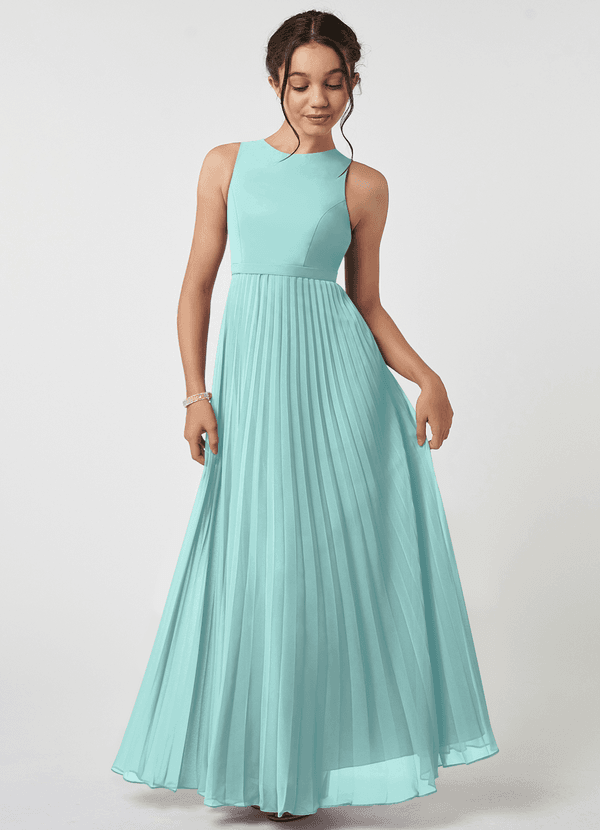 Azazie Lindie Junior Aqua A-Line Pleated Chiffon Dress image1