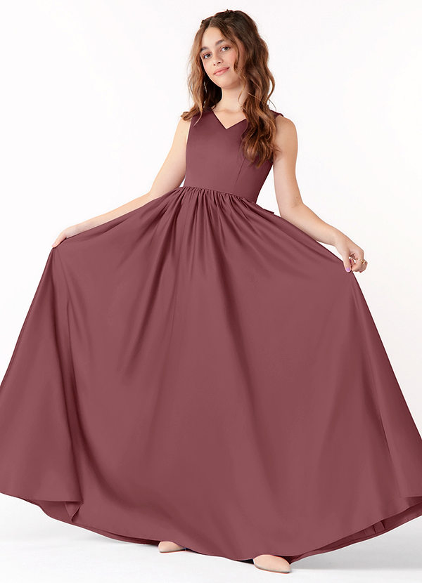 Azazie Hathaway Vestido de Rosa Del Desierto de Satin Mate de Acampanado con Lazo image1