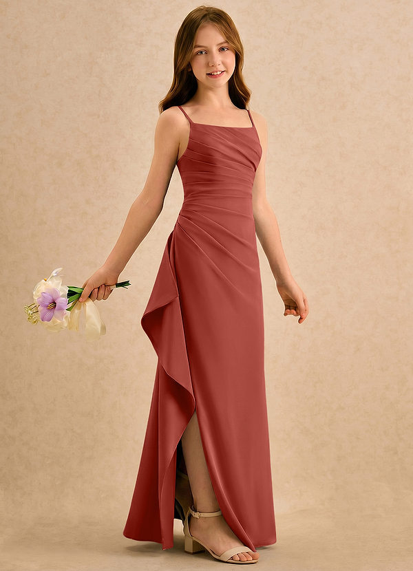 Azazie Cannoli Girls Formal Blumenkinder Kleider A-Linie Plissee Chiffon Kleid Terrakotta image1