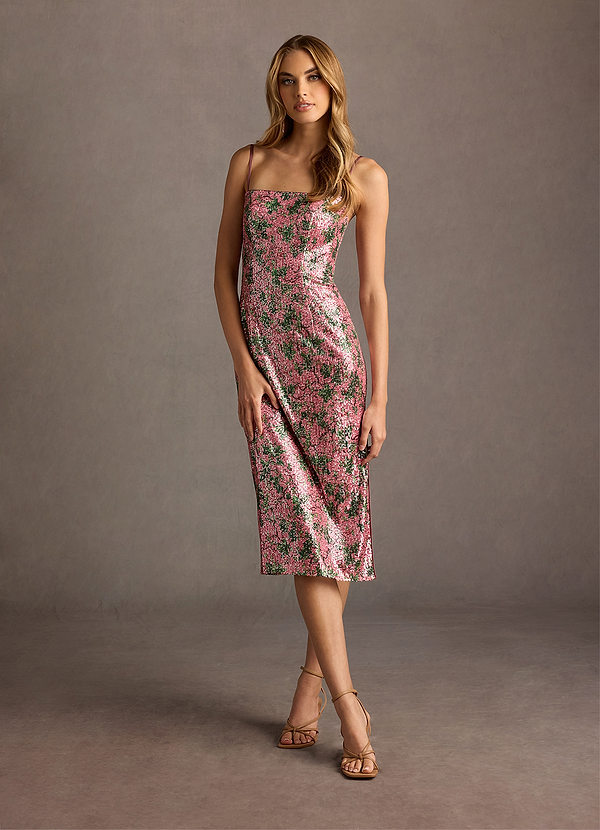 Miley Pink Floral Sequin Midi Dress image1