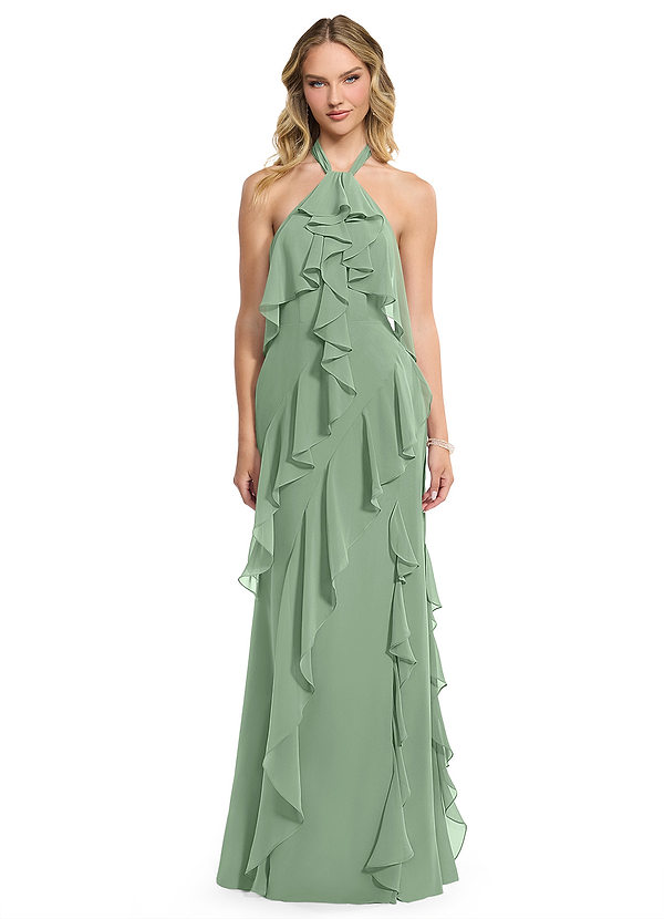 Azazie Velma Bridesmaid Dresses Matcha A-Line Side Slit Chiffon Dress image1