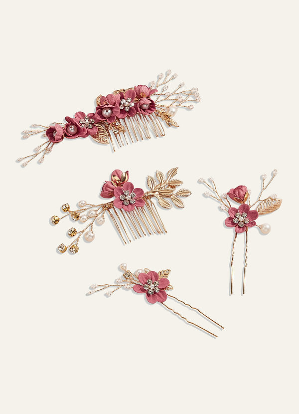 front Blue Floral Hair Comb Set